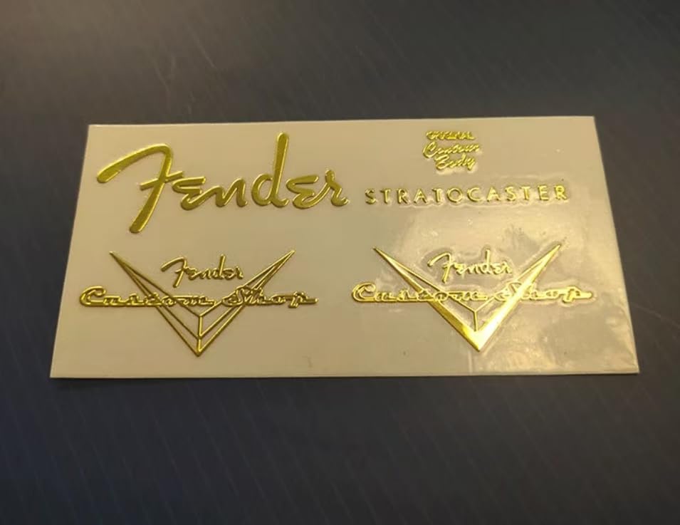 Suitable for Fender Guitar Head Logo - Metal Tags, DIY Electric Guitar Logo Stickers, UV Stickers, Tear Off Film (ST Gold 2)