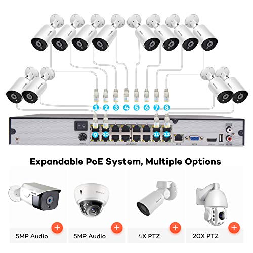 【Expandable Audio】 ONWOTE 16 Channel 4K H.265 NVR (12) 3X Optical Zoom Autofocus Audio PoE Security Camera System 4TB HDD, 2.8-8mm Motorized Lens Outdoor 5MP IP PoE Ethernet Security Camera, 130ft IR - Thumbnail 2