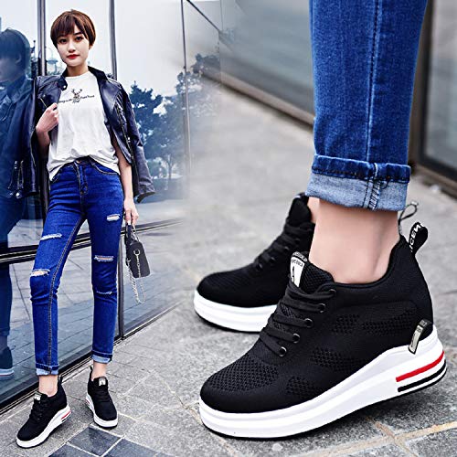 AONEGOLD Platform Sneakers High Heel Wedge Sneakers for Women Fashion Leather Chunky Sneakers Casual Walking Shoes Lace up Sneakers Increasing 3.15 inch 7
