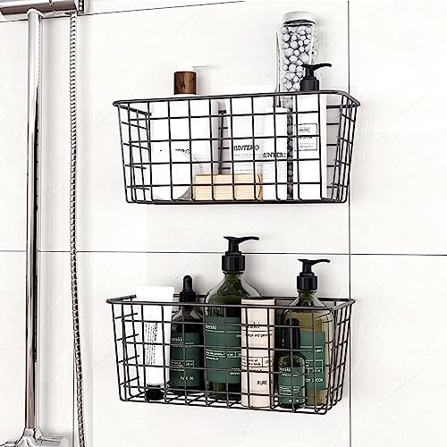 Adhesive Basket Wall Wire Basket Over The Cabinet Door Organizer No Drilling Mounted 4 Pack, Black #TOP5