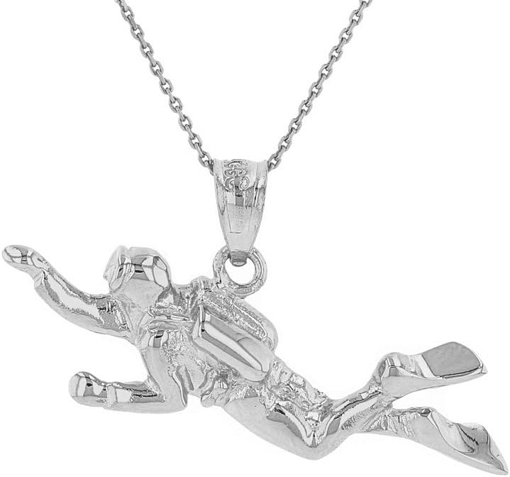 Sterling Silver 3D Scuba Diver Diving Frogmen Pendant Necklace