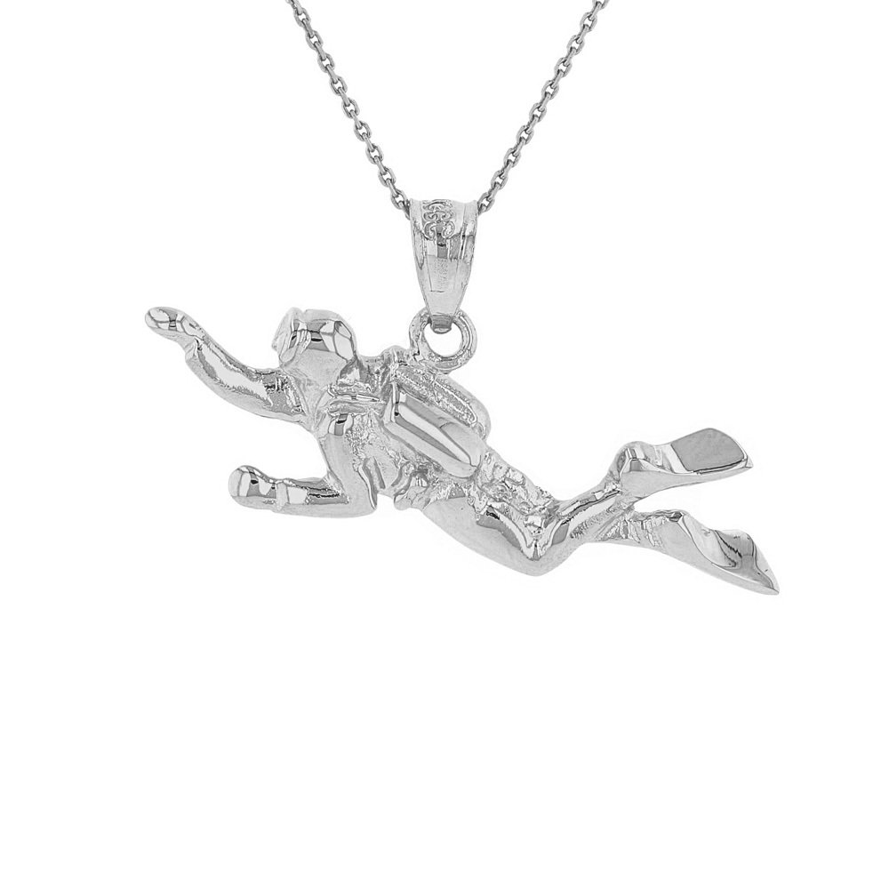 Claddagh Gold Sterling Silver 3D Scuba Diver Diving Frogmen Pendant Necklace