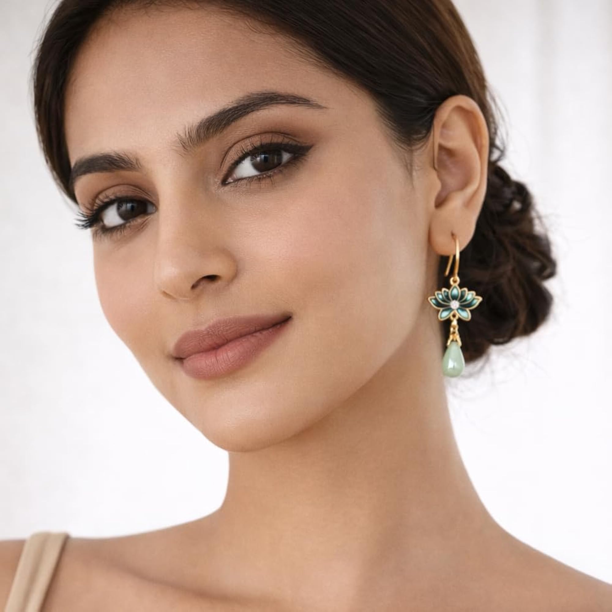 Women's Mint Bloom Pearl Dangle Earrings, Floral Bliss Design