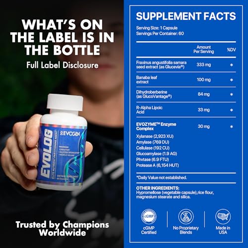 evogen evolog - glucose disposal agent gda amp elite nutrient partitioning  mass gainer amp weight gainer for women amp men  supports digestion glucose optimization muscle volume  60 capsules