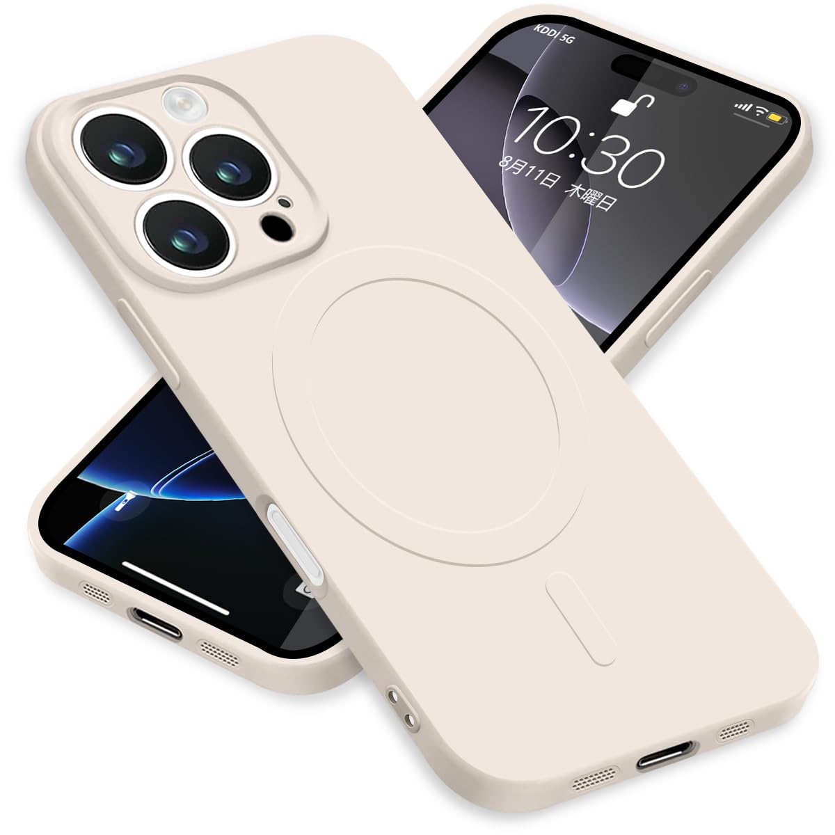 ZHUAZHULE ケース 用の iPhone16 Pro アイフォン16Pro スマホケース MagSafe対応 シリコン カバー 耐衝撃 レンズ保護 マグネット搭載 車載ホルダー ワイヤレス充電対応 ストラップホール付き オシャレ 指紋防止 薄型 (オフホワイト)