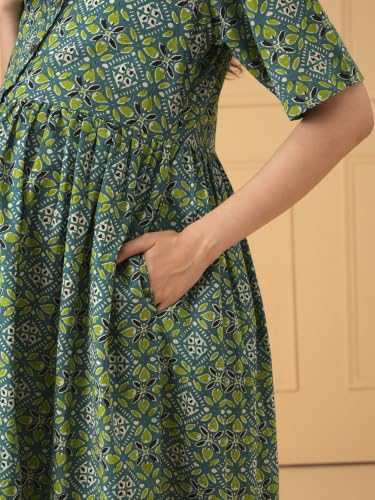 Image of The Mom Store Maternity and Nursing Dress | Pre and Post Pregnancy Dress for Womens | Zipper /Button Opening | Causal Wear | Trendy Stylish Causal Dresses for New Moms