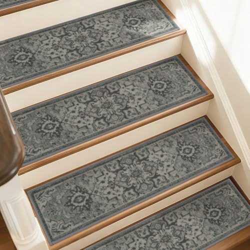 JSEI Stair Treads for Wooden Steps, 4 Pack 8" X 30" Non-Slip Machine Washable Carpet Stair Treads with TPE Backing, Soft Indoor Stair Rug Runner for K
