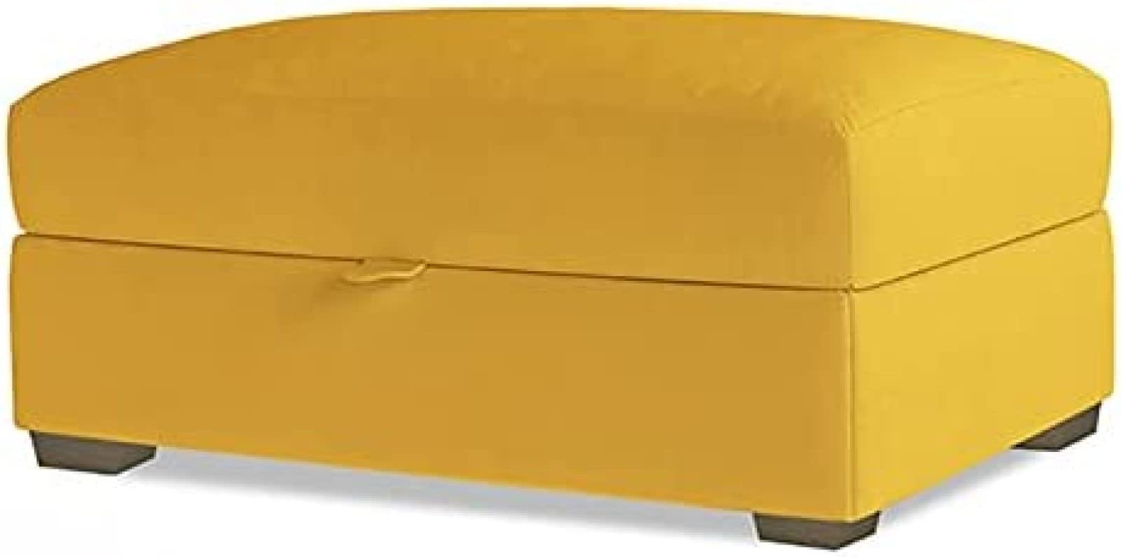 Repose-pieds en bois avec rangement lin jaune salon