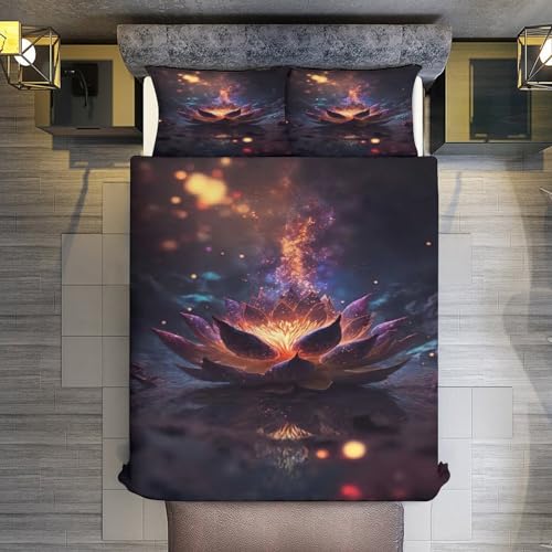 Housse de couette fleur de lotus premium lit king en microfibre 3D