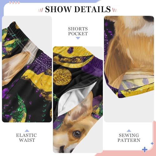 Corgi Dog Mardi Gras Feather Boys Long Pants Soft Trousers Elastic Waist Kids Lounge Bottoms with Pockets S-XL4