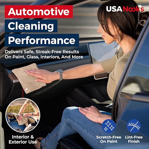 Image of USANOOKS Microfiber Cleaning Cloth - Beige - 24Pcs (12.5x12.5 inch) High Performance - 1200 Washes, Ultra Absorbent Car Towel Traps Grime & Liquid for Streak-Free Mirror Shine - car Washing Cloth