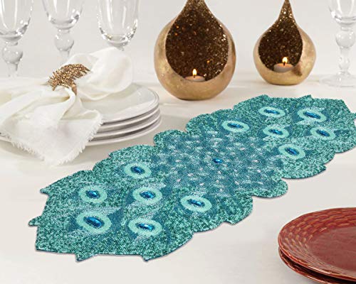 Beaded Table Runner 36Inch,Glitz Table Runner,Decorative Table Runner,Farmhouse Decor Table Runner,Rustic Bridal Shower Beaded Table Runner,Beaded Christmas Table Runner-13X36 Teal Tonal Multi #TOP5