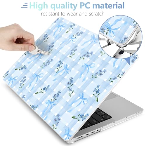 Image of MEEgoodo Case for MacBook Pro 14 inch (M5 /M4 /M3 /M2 /M1) Pro /Max 2026 2025 2024 2023 2021, Case Fit Model A3427 /A3426 /A3434 /A3112 /A3401 /A3185 /A2918 /A2992 /A2779 /A2442,Flower&Bows&Watercolor Plaid