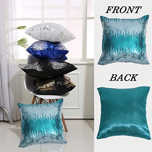 Juya Delight SPC-18X18-2-TEALSILV Sequin Throw Pillowcases Teal And Silver Sparkle Pillow Cushion Covers thumb #3