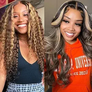 Highlight Ombre 13x4 Deep Wave Lace Front Wigs 22 Inch+1b/27 13x6 Body Wave Lace Front Wigs Human Hair 34 Inch