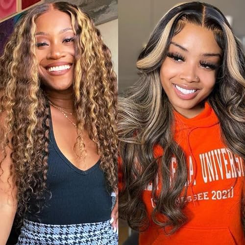 Highlight Ombre 13x4 Deep Wave Lace Front Wigs 22 Inch+1b/27 13x6 Body Wave Lace Front Wigs Human Hair 34 Inch