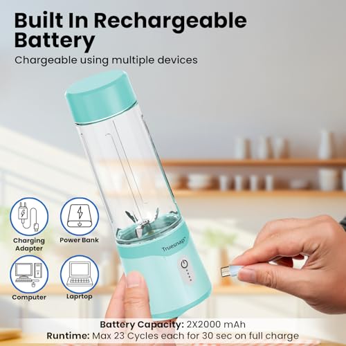 Image of BOLT Portable Blender with 500ml & 350ml Bottles for Smoothies Baby Food & Protein Shakes | USB-C Rechargeable Juicer Mixer Grinder with 230W Motor & 4000mAh Battery | Made in India