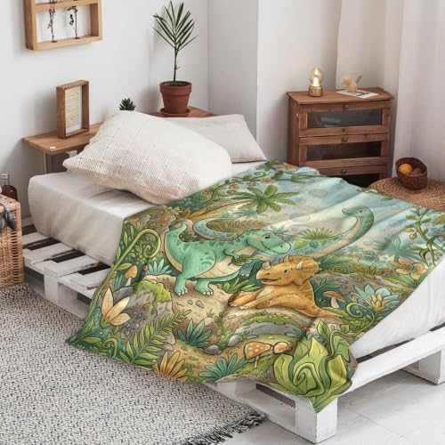 Couverture en flanelle douce verte jeté de canapé lit imprimé palmier