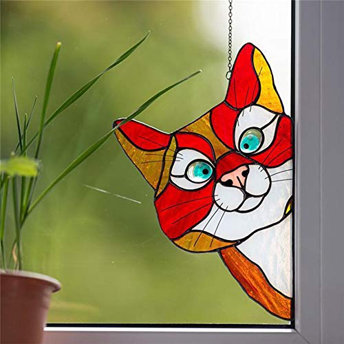 image for Barbas & Zacári Stained Glass Cat Window Hangings - Peeking Cat Stain