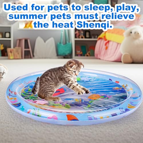 BSITSSS Wassermatte Katze, Wasserspielmatte Katze Verdickte, Wassermatte für Katzen Rund Feel Cool Komfort, Water Sensor Play Mat Cat Aufblasbare, Aquarium Themen Katzen Wassermatte für Haustier