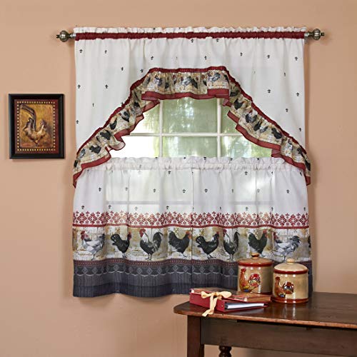 Woven Trends Embellished Window Rooster Kitchen Curtain Set cover