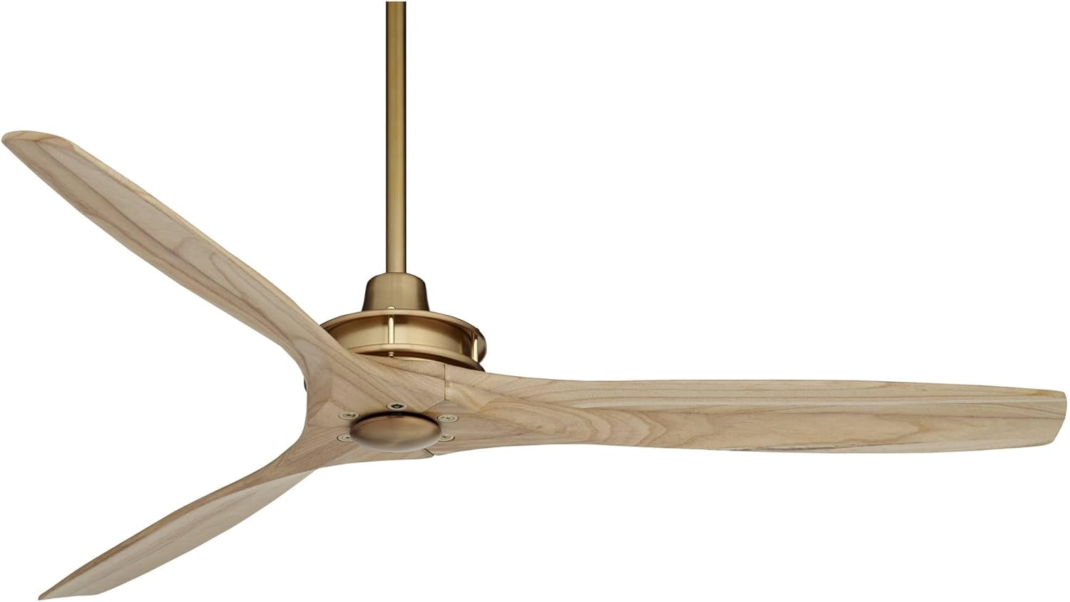 Casa Vieja 52" Windspun Modern Indoor Ceiling Fan 3 Blade Remote Control Soft Brass Finish Natural Wood Blades Bedroom Living Room Kitchen Dining Office Decorative DC Motor Downrod Family Shop