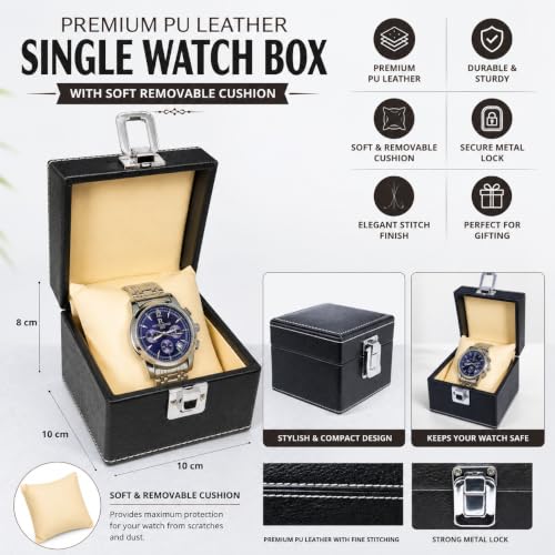 Image of ZAFCO Watch Box Organizer for Men and Women Single Slot Premium Luxury PU Leather Watch Display Case Portable for Travelling Gift Bracelet Jewellery Box Black