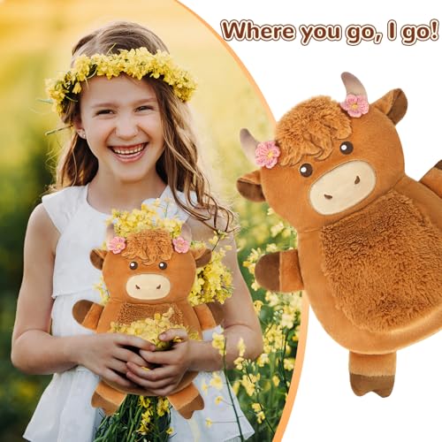 Image of Microwave Heating Pad for Pain Relief, 16 inch x 12 inch Microwavable Heating Pads for Cramps, Back Pain, Neck Shoulder, Muscles, Knee, Joints, Natural Heat Pack Moist Heat, Highland Cow Adorned with Flowers