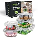 Raganet, Set De 5 Contenedores De Vidrio Herméticos Para Alimentos, Toppers Con Tapas De Cierre Fácil y Antifugas,...