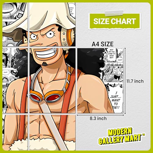Image of MODERN GALLERY MART Pack of 20 One Piece Usopp Manga Poster | A4 Size Anime Wall Art (8.3 x 11.7 inch) | Manga Posters with Glue Dots | Anime Poster for Bedroom, Living Room, Office