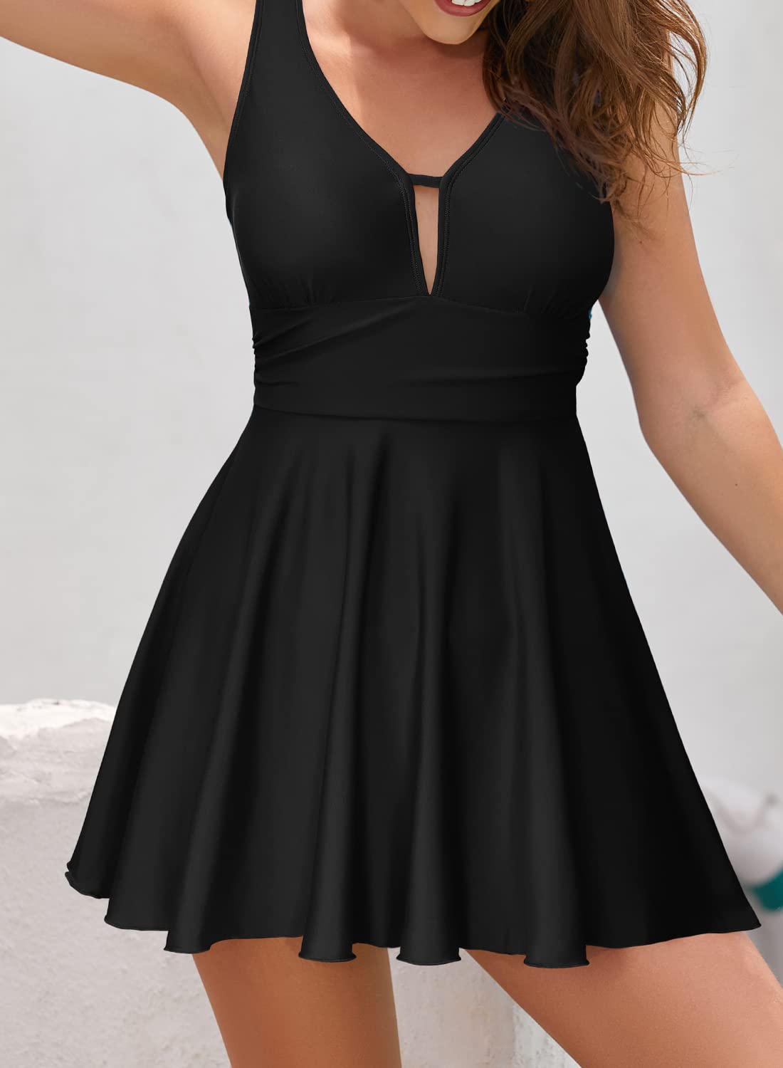 SHEKINI Mujer Bañador con Falda Traje de Baño Retro Cuello de V Acolchado Ruched Control Abdomen Halter Traje de Baño de Una Pieza Tankinni Deportivo