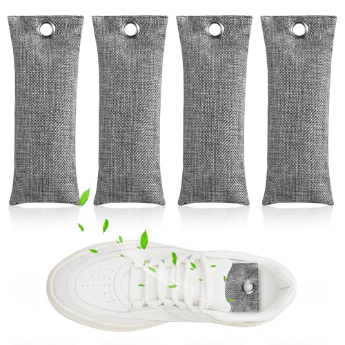 Lot de 4 désodorisants au charbon de bambou pour chaussures - Élimine les odeurs naturelles des chaussures - Charbon de bambou - Sèche-chaussures anti-humidité - Neutralisateur d'odeurs contre les