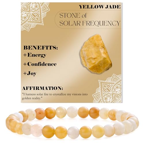 Bivei Jade Amarillo - Optimismo y Coraje - Pulsera de Cuentas Para Las Mujeres 6mm Piedra Semipreciosa Natural Stretch Cristal Elástico Joyería Yoga Regalos