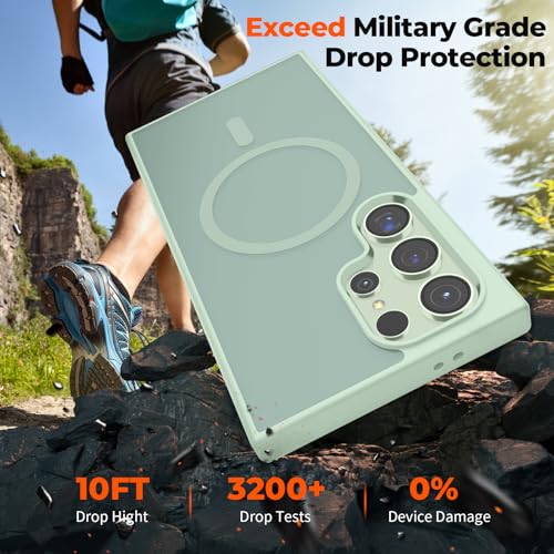 Image of SUPFINE Magnetic for Samsung Galaxy S24 Ultra Case with Screen Protector, (Built-in Magnets) (Military Grade Drop Protection) Slim Translucent Shockproof Phone Case,Light Green