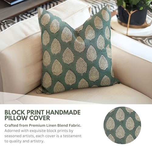 Linen Blend Betal Leaf Light Blue 14x36 Inch Throw Pillow Cover