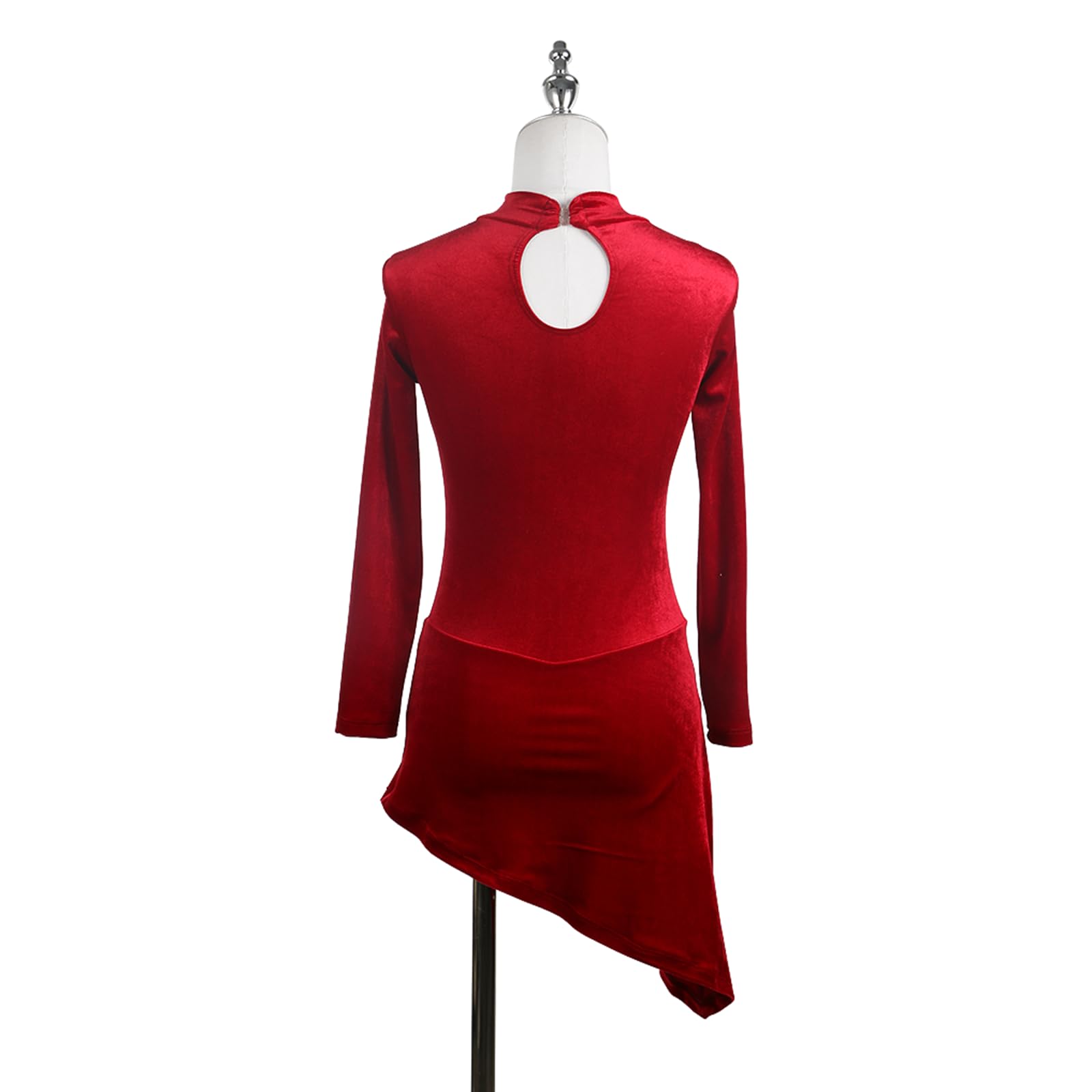 Vestido de Patinaje artístico, Traje de competición de Terciopelo con Diamantes de imitación, Leotardo de Danza de Ballet lírico y Gimnasia, Vestido de Patinaje sobre Hielo (Rojo XXL)