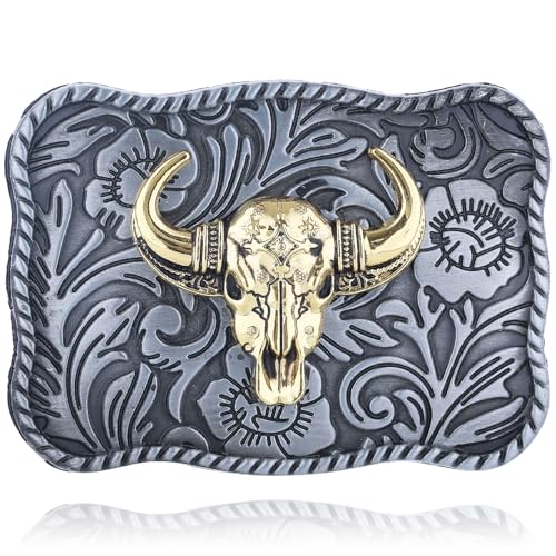 Image of Turquoise Belt Buckle for Men Western Texas Longhorn Bull Rodeo Belt Buckle American Cowboy Chic Gift