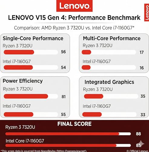 Image of Lenovo V15 2026 Student & Business Laptop, AMD Ryzen 3 7320U (Beats i7-1160G7), 15.6 inch FHD IPS Display, 16GB RAM, 256GB SSD, Ethernet Port RJ-45, Windows 11 Pro, WOWPC Recovery USB, No Mouse