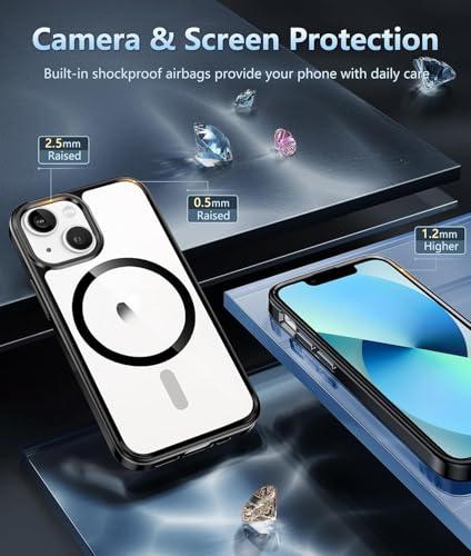 Image of NISHTECH for iPhone 14 Plus Case: Clear Magnetic Slim Fit Case Compatible with Magsafe Rugged Protective Transparent Cover (Black Magnetic)