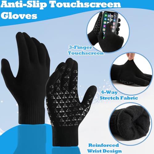 Kids Balaclava Winter Hat Set, Fleece Ski Face Mask with Touchscreen Anti-Slip Warmer Gloves for Boys Girls 3-8 8-12Y4