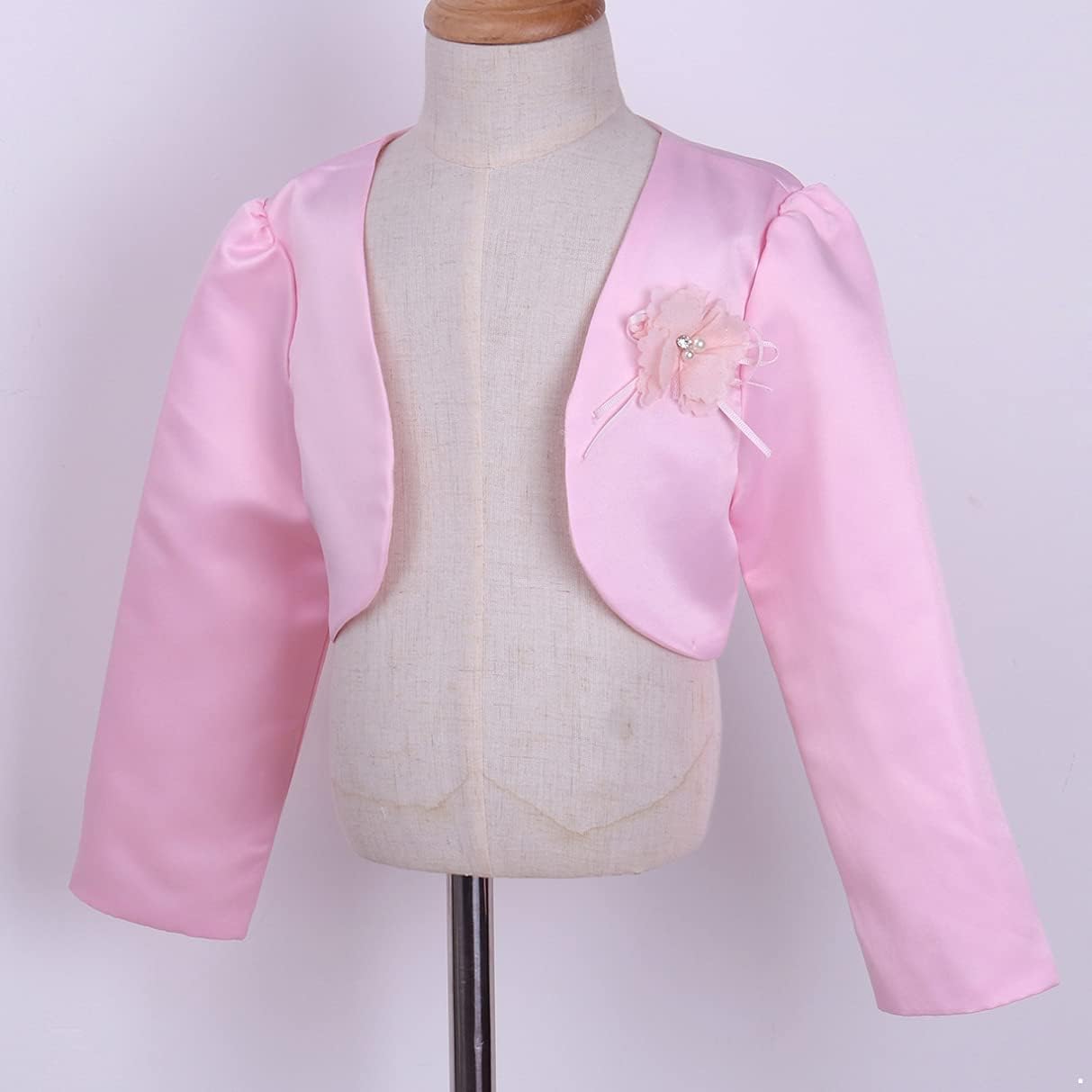 Kids Girls Long Sleeves Bolero Shrug Formal Satin Cardigan Jacket Wedding Pageant Flower Dress Cover Up