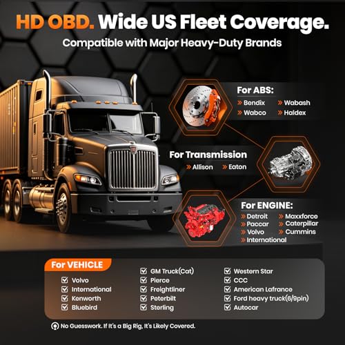 Image of ANCEL New HD601 Heavy Duty Truck Scanner, Diesel Full System Diagnostic Scan Tool Fits for Cummins, Detroit, Volvo, Paccar & Caterpillar, 2 in 1 HDOBD & OBD2 Code Reader for Commercial Vehicles & Cars