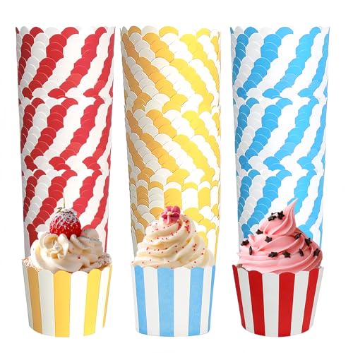 Muffin Förmchen, 150 Stück Cupcake Wrapper, Muffinförmchen Papier, Cupcake Backbecher Muffins für im Backtage, Geburtstage, Teekränzchen, Hochzeiten und Partys Rot blau gelb
