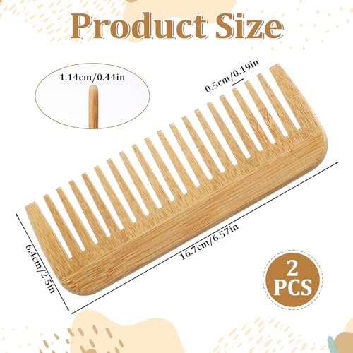 2 Peines de Dientes Anchos de Bambú para Desenredar Cabello miniatura 2