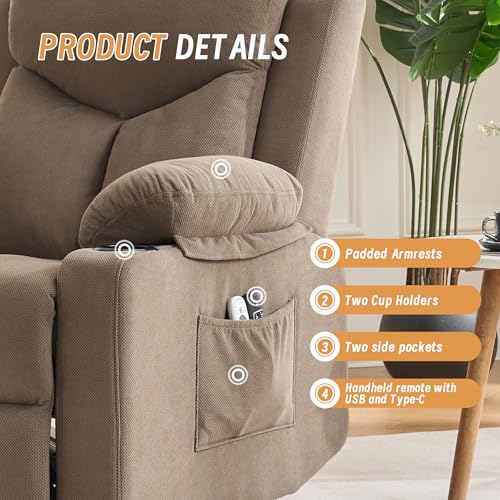 Image of Power Lift Recliner Chair for Elderly with Massage and Heat,Recliner Chairs for Adults with Remote,Electric Lift Chair with Side Pockets,USB & Type-C Ports for Living Room (Coffee Brown)