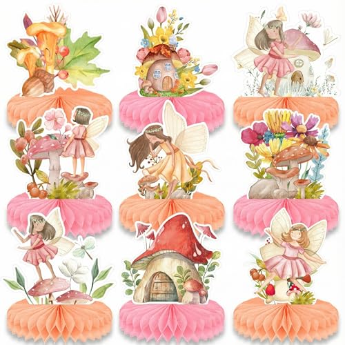 UJBVCX 9 Pièces Decoration de Table Anniversaire, Deco Anniversaires en Nid d'abeille des Fées Décorations de Fête de Jardin de Fées pour Baptême SoiréE à ThèMe...