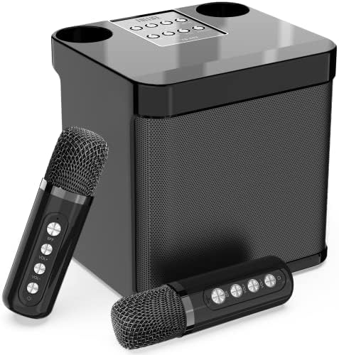 Karaoke Machine for Adults and Kids, FULLIFE Portable Bluetooth PA Speaker System with 2 UHF Wireless Microphones, Singing Machine with Echo, Supports TF/USB, AUX in, for Home Party, Meeting