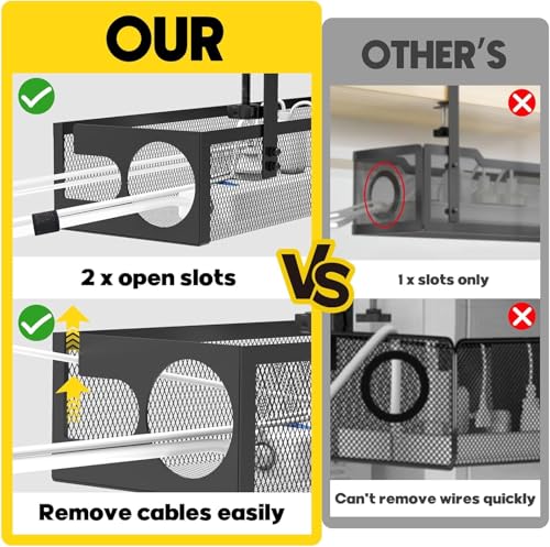 Image of Under Desk Cable Management Tray with Clamp, No Drill Metal Mesh Cable Organizer Rack for Desk Wire Storage, Computer Cord Holder Basket for Office Home Workspace Setup