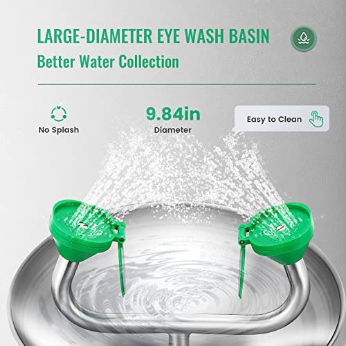 Image of Huanyu Emergency Wall Mount Eye Wash Station Wall Mounted Eyewash Stations OSHA Approved Heavy Duty 304 Stainless Steel Plumbing Eye Washing Unit for Industrial Commercial Lab Use (1301)