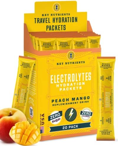 KEY NUTRIENTS Electrolytes Powder Packets - Tropical Peach Mango 20 Pack Hydration Packets - Travel Hydration Powder - No Sugar, No Calories, Gluten Free - Made in USA